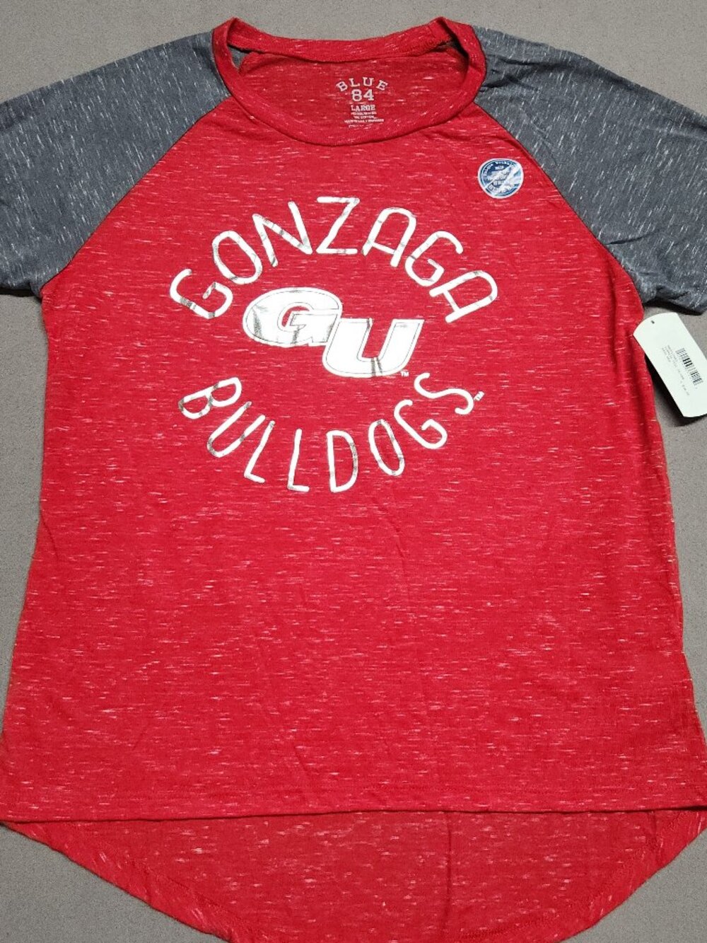 Blue 84 Gonzaga Bulldogs Gu Raglan T Shirt Womens LG Large Red Gray Poly 125